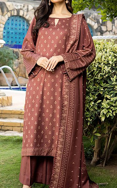 Lsm Dark Salmon Woven Suit | Pakistani Winter Dresses- Image 1