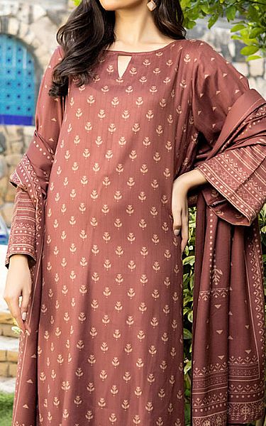 Lsm Dark Salmon Woven Suit | Pakistani Winter Dresses- Image 2