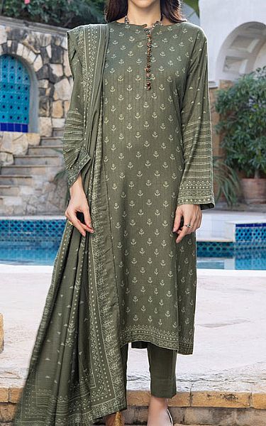 Lsm Sage Green Woven Suit | Pakistani Winter Dresses- Image 1