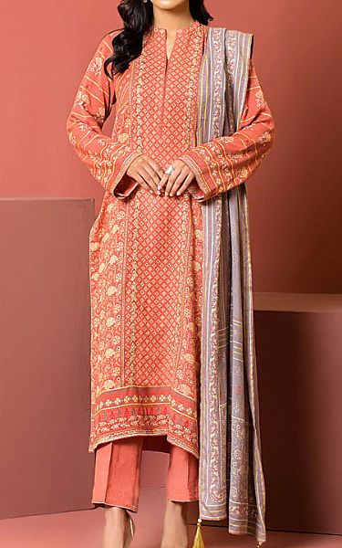 Lsm Coral Pashmina Suit | Pakistani Winter Dresses- Image 1