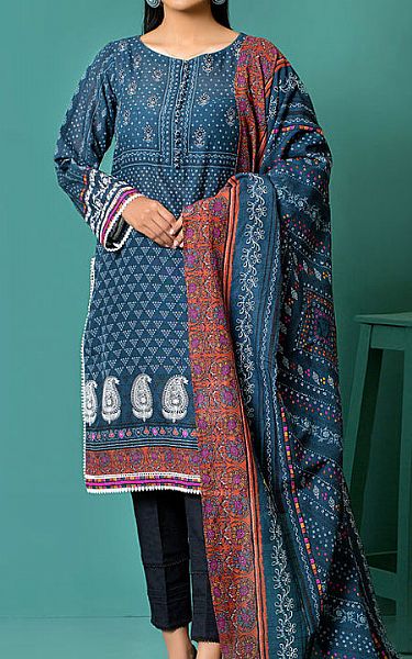 Lsm Denim Blue Khaddar Suit (2 Pcs) | Pakistani Winter Dresses- Image 1