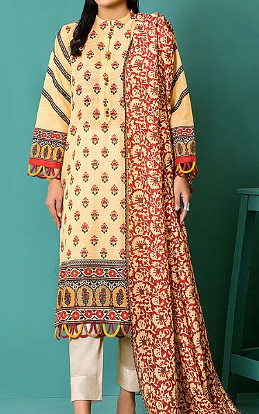 Lsm Light Golden Khaddar Suit (2 Pcs) | Pakistani Winter Dresses- Image 1