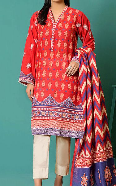 Lsm Flame Red Khaddar Suit (2 Pcs) | Pakistani Winter Dresses- Image 1