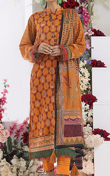 Lakhany Safety Orange Lawn Suit | Pakistani Lawn Suits- Image 1