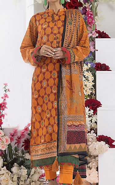 Lakhany Safety Orange Lawn Suit | Pakistani Lawn Dress in USA- Image 1