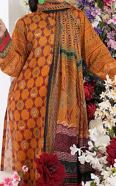 Lakhany Safety Orange Lawn Suit | Pakistani Lawn Suits- Image 2