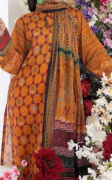 Lakhany Safety Orange Lawn Suit | Pakistani Lawn Dress in USA- Image 2