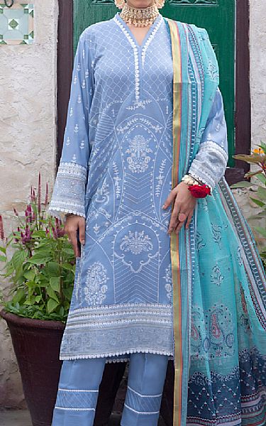 Lsm Baby Blue Slub Suit | Pakistani Lawn Suits- Image 1