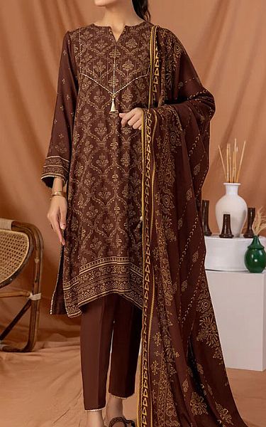 Lsm Sienna Brown Pashmina Suit | Pakistani Winter Dresses- Image 1