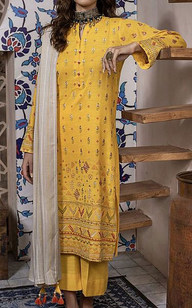 Yellow Slub Suit | Lsm Pakistani Winter Dresses
