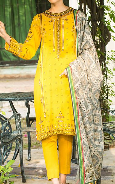 Lsm Golden Yellow Cottel Suit | Pakistani Winter Dresses- Image 1