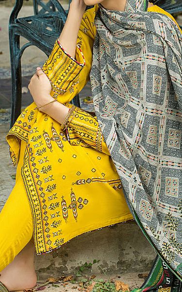 Lsm Golden Yellow Cottel Suit | Pakistani Winter Dresses- Image 2