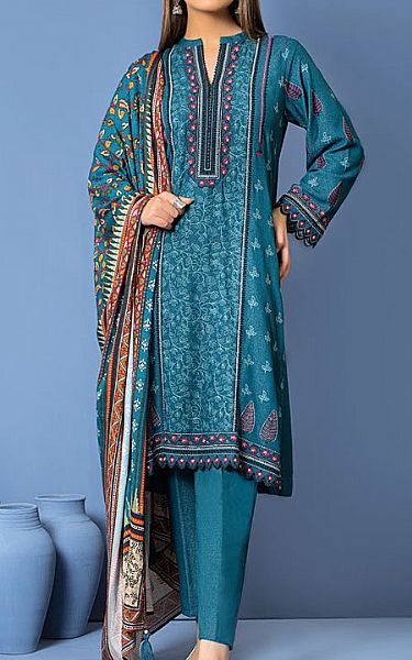 Lsm Dark Turquoise Karandi Suit | Pakistani Winter Dresses- Image 1