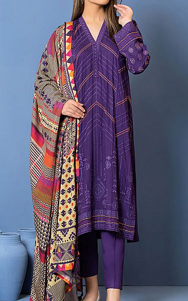 Lsm Purple Cottel Suit | Pakistani Winter Dresses- Image 1