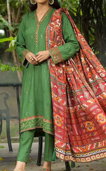Lsm Forest Green Karandi Suit | Pakistani Winter Dresses- Image 1