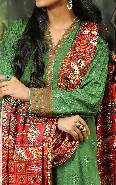 Lsm Forest Green Karandi Suit | Pakistani Winter Dresses- Image 2