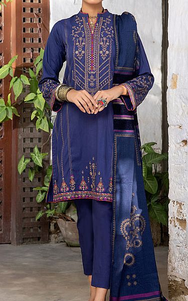 Lsm Royal Blue Slub Suit | Pakistani Dresses in USA- Image 1