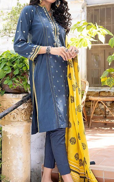 Lsm Cornflower Blue Slub Suit | Pakistani Winter Dresses- Image 1