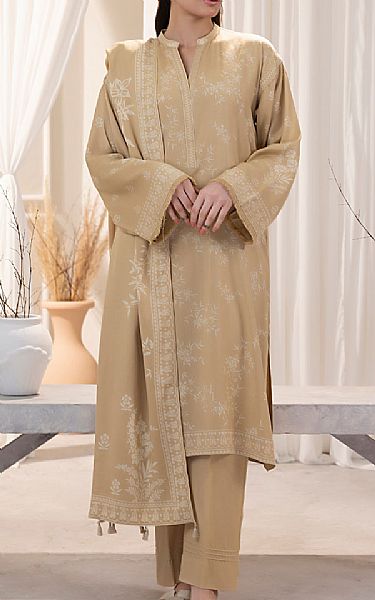Lsm Beige Cashmi Wool Suit | Pakistani Winter Dresses in USA- Image 1