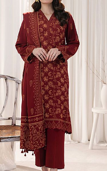 Lsm Burgundy Cashmi Wool Suit | Pakistani Winter Dresses in USA- Image 1