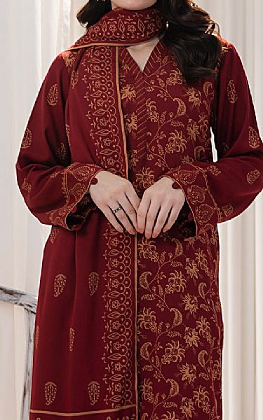 Lsm Burgundy Cashmi Wool Suit | Pakistani Winter Dresses in USA- Image 2
