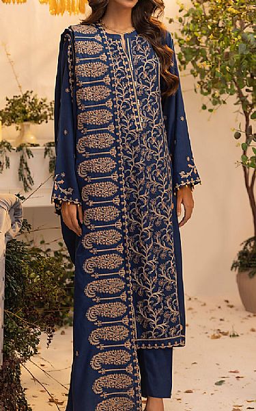 Lsm Denim Blue Cashmi Wool Suit | Pakistani Winter Dresses in USA- Image 1