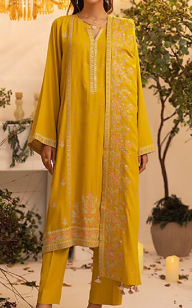 Lsm Mustard Cashmi Wool Suit | Pakistani Winter Dresses in USA- Image 1