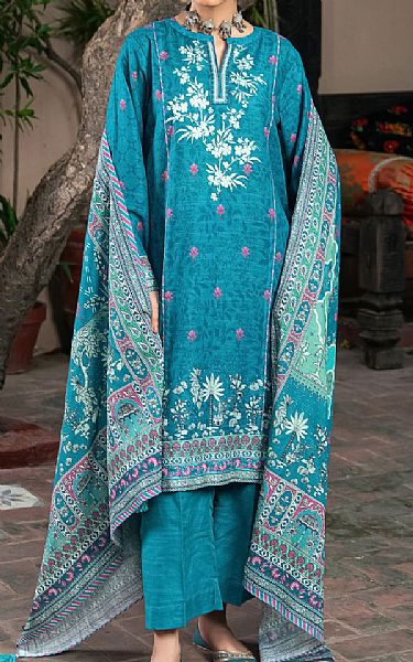Lsm Turquoise Khaddar Suit | Pakistani Winter Dresses in USA- Image 1