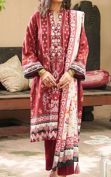 Lsm Wine Red Khaddar Suit | Pakistani Winter Dresses in USA- Image 1