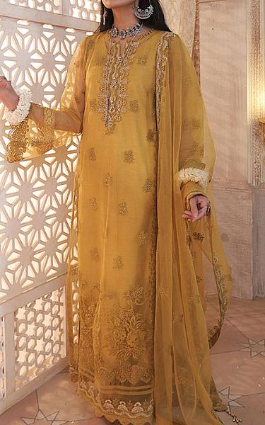 Lsm Mustard Net Suit | Pakistani Dresses in USA- Image 1