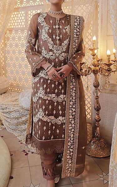 Lsm Redwood Brown Organza Suit | Pakistani Dresses in USA- Image 1