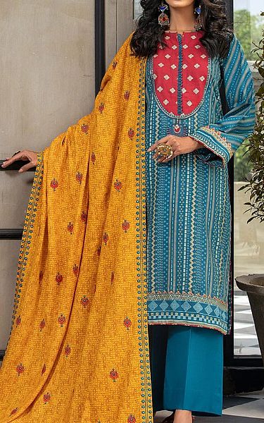 Lsm Dark Turquoise Khaddar Suit | Pakistani Dresses in USA- Image 1