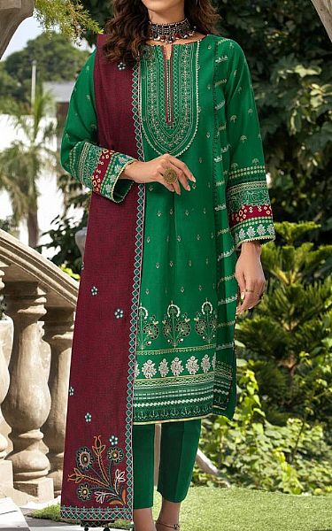 Lsm Bottle Green Khaddar Suit | Pakistani Dresses in USA- Image 1
