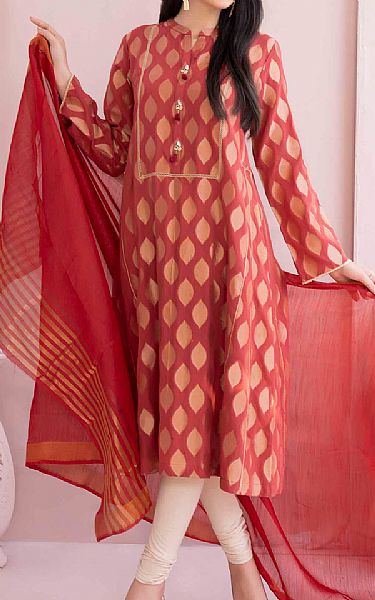 Limelight Pastel Red Jacquard Suit (2 Pcs) | Pakistani Winter Dresses- Image 1