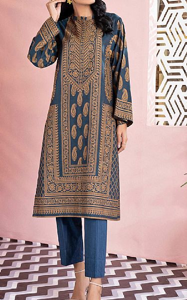 Limelight Denim Blue Jacquard Kurti | Pakistani Winter Dresses- Image 1