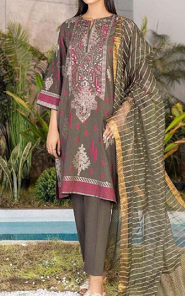 Limelight Dusty Grey Jacquard Suit | Pakistani Winter Dresses- Image 1