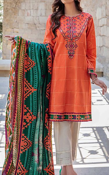 Limelight Safety Orange Khaddar Suit | Pakistani Winter Dresses- Image 1