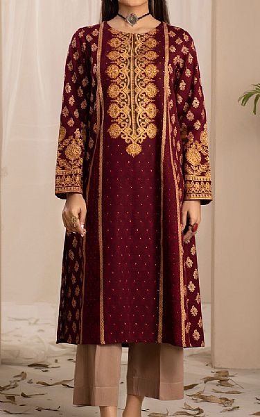 Limelight Maroon Khaddar Kurti | Pakistani Winter Dresses- Image 1