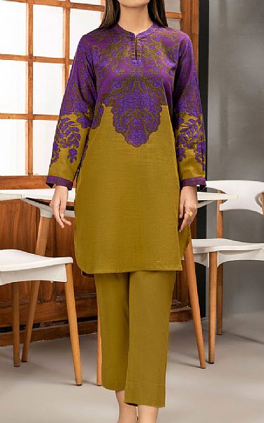 Limelight Purple/Olive Khaddar Suit (2 Pcs) | Pakistani Winter Dresses- Image 1