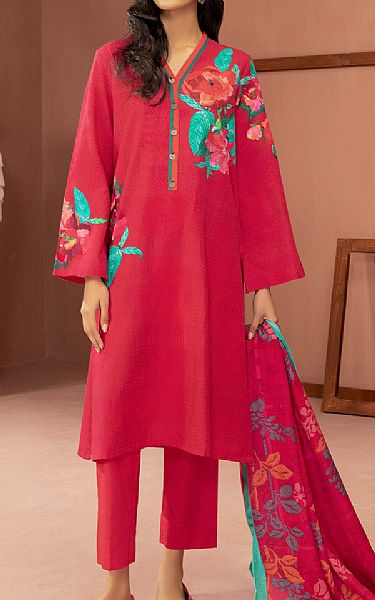 Limelight Carmine Red Khaddar Suit (2 Pcs) | Pakistani Winter Dresses- Image 1