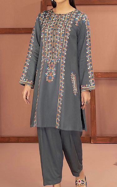 Limelight Slate Grey Linen Suit (2 Pcs) | Pakistani Winter Dresses- Image 1