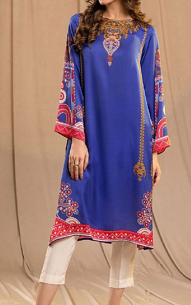 Limelight Cobalt Blue Silk Kurti | Pakistani Winter Dresses- Image 1