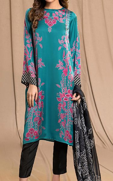 Limelight Teal Silk Suit (2 Pcs) | Pakistani Winter Dresses- Image 1