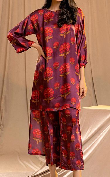Limelight Egg Plant Silk Suit (2 Pcs) | Pakistani Winter Dresses- Image 1