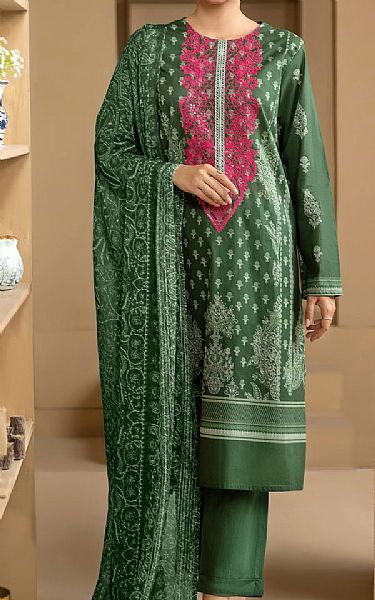 Limelight Hunter Green Cambric Suit | Pakistani Winter Dresses- Image 1