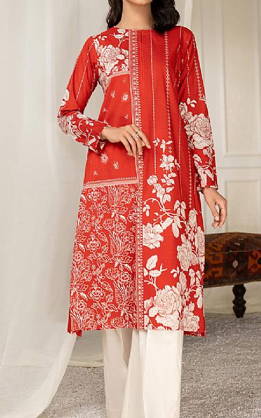 Limelight Vermilion Red Cambric Kurti | Pakistani Winter Dresses- Image 1