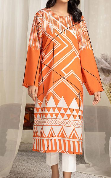 Limelight Safety Orange Cambric Kurti | Pakistani Winter Dresses- Image 1