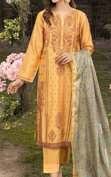 Limelight Mustard Satin Suit | Pakistani Lawn Suits- Image 1