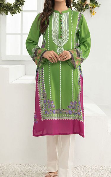 Parrot Green Casual Wear Embroidered Cotton Kurti