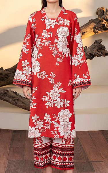 Limelight Red/Off White Khaddar Suit (2 Pcs) | Pakistani Winter Dresses in USA- Image 1